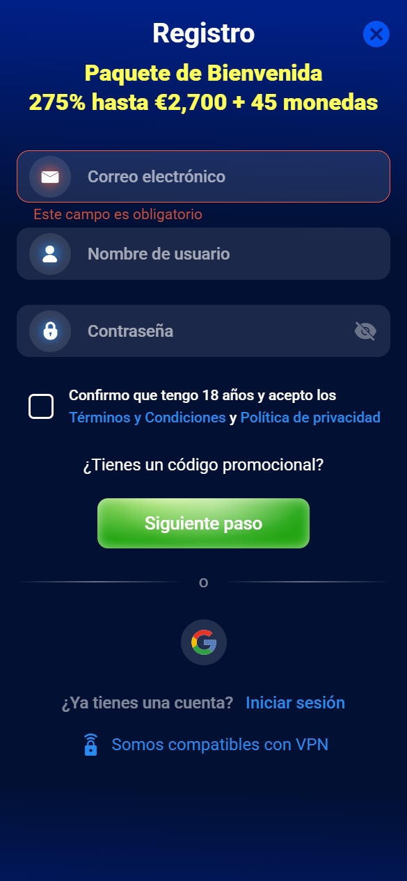 Registro & bonificaciones